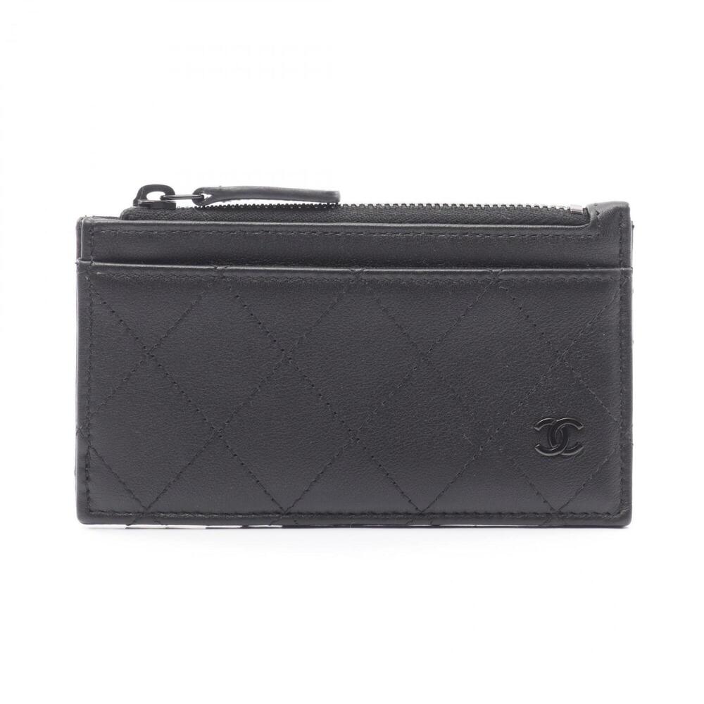 Chanel Matelassé Wallet/Coin Purse, Leather, Women's, Black